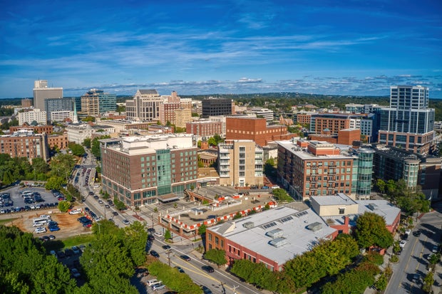 Aerial view of Greenville, South Carolina during autumn