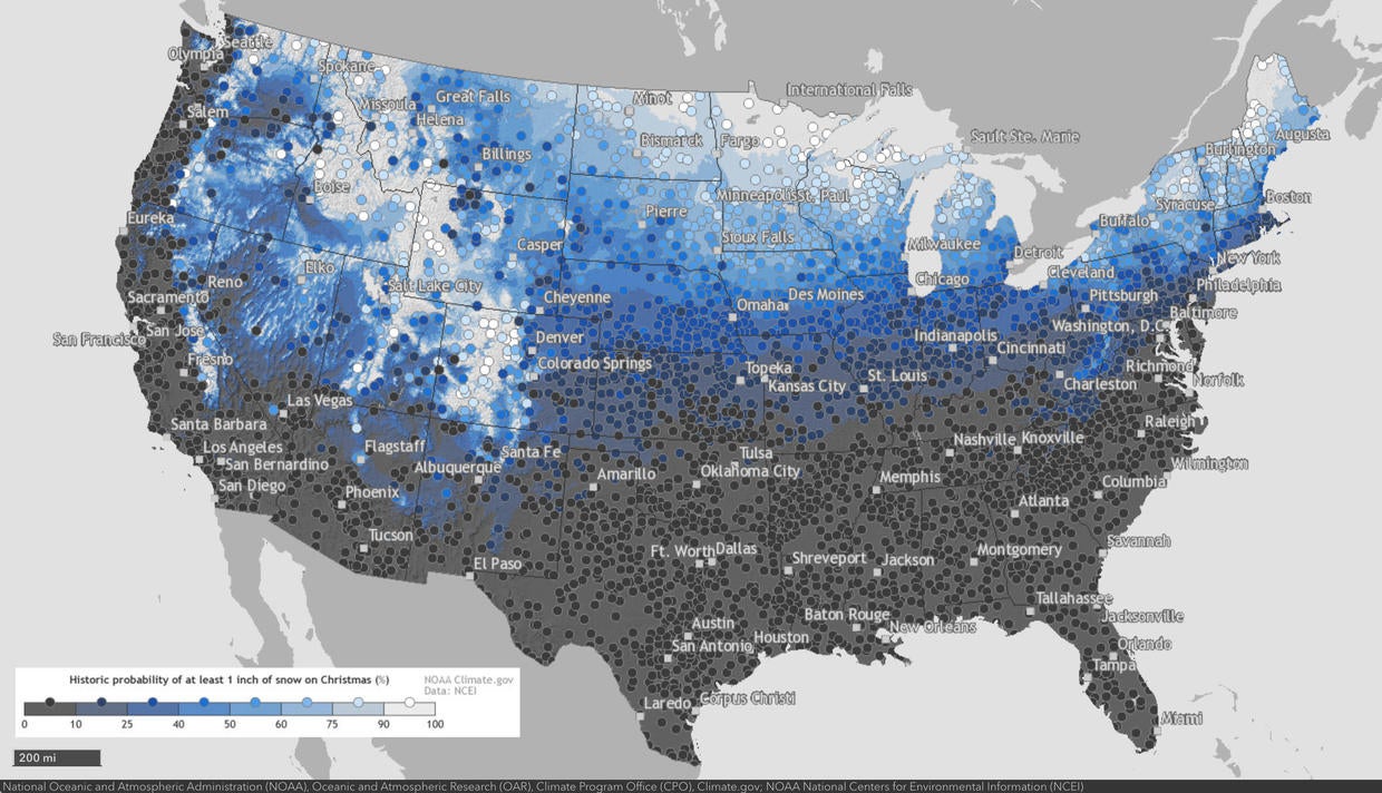 Will it snow on Christmas? Maps show weather forecasts for 2024 CBS News