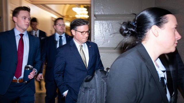 Speaker of the House Mike Johnson, R-La., arrives for a news conference in the Capitol Visitor Center after a meeting of the House Republican Conference on Tuesday, December 17, 2024. 