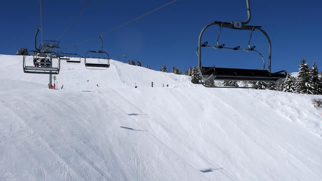 French Alps. Ski lift and ski slope.  France. 