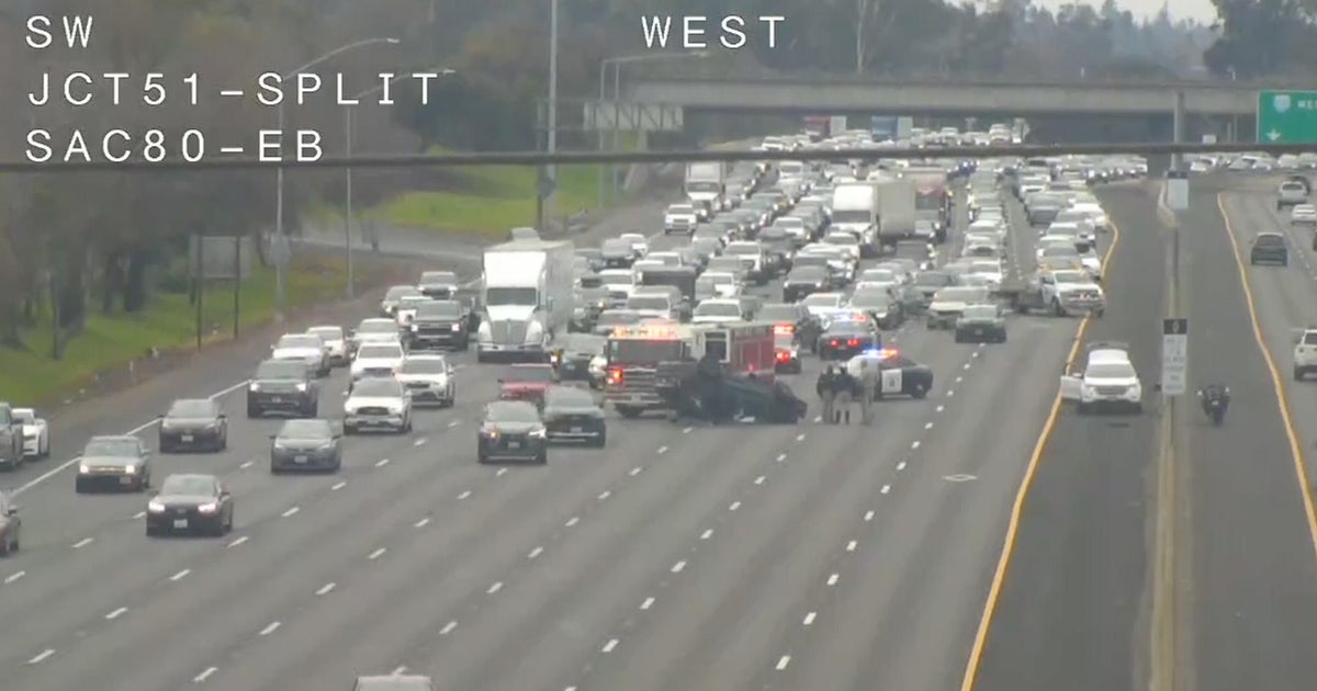 Car flips onto its roof in I-80 crash near Sacramento, several lanes blocked