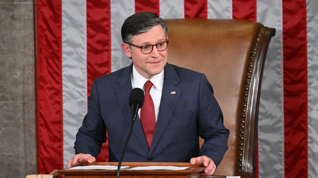 House Speaker Mike Johnson speaks after he won reelection during the first day of the 119th Congress on Jan. 3, 2025. 