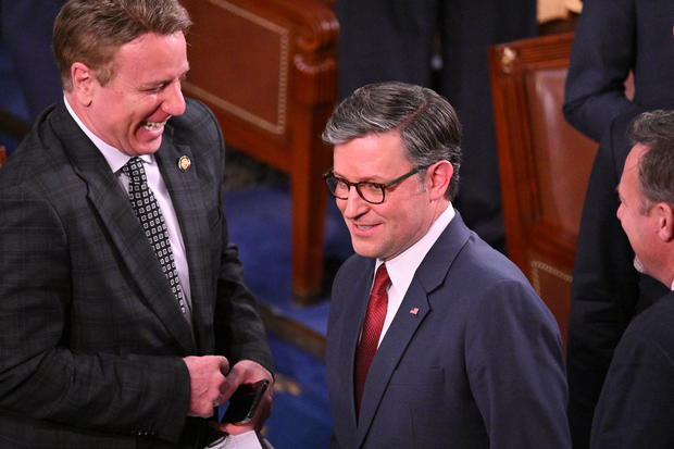 Speaker of the House Mike Johnson smiles during the first day of the 119th Congress on Jan. 3, 2025. 