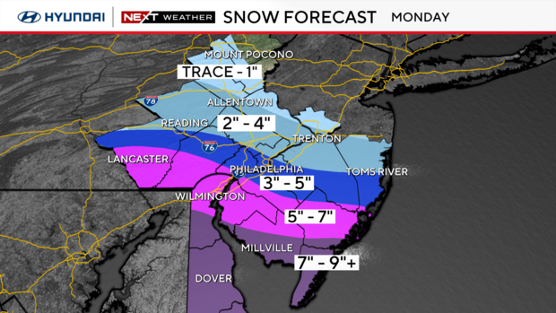 Monday snow forecast 