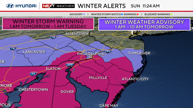 Warnings and advisories for Monday, Jan. 6 