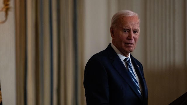 President Biden speaks during a reception for new Democratic members of Congress in the State Dining Room of the White House on Jan. 5, 2025. 