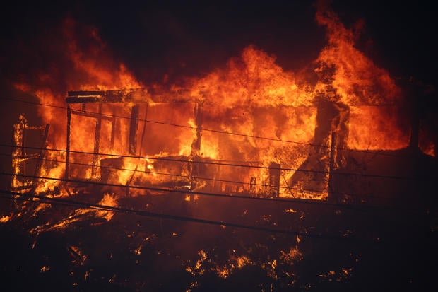 A wildfire burns in the Pacific Palisades neighborhood of Los Angeles, California, Jan. 7, 2025. 