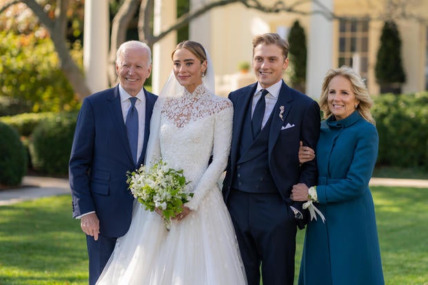 President Joe Biden and First Lady Jill Biden attend the wedding of Peter Neal and Naomi Biden Neal on the South Lawn of the White House on November 19, 2022 in Washington DC. 