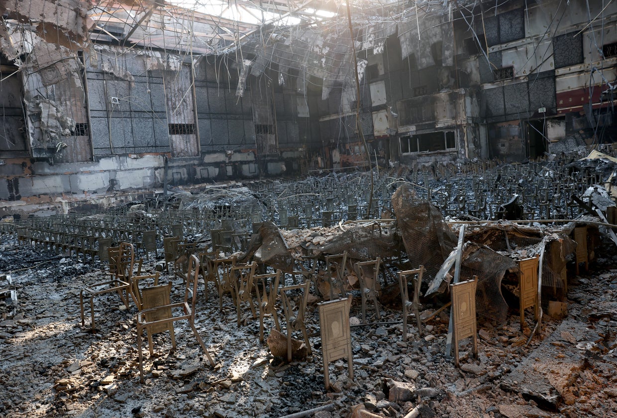 The auditorium at the Eliot Arts Magnet Academy is seen Jan. 10, 2025, after being destroyed by the Eaton Fire in Altadena, California. 