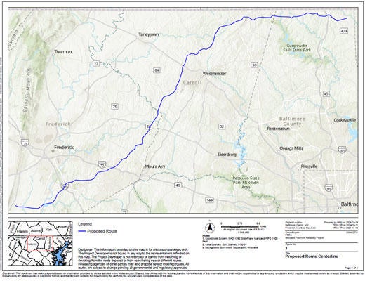 Maryland Piedmont Reliability Project Proposed Route 