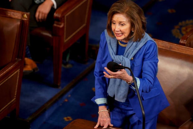 Rep. Nancy Pelosi speaks on the House floor on Friday, Jan. 3, 2025. 