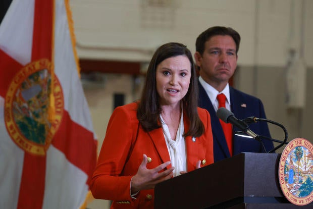 Florida Attorney General Ashley Moody speaks during a press conference on Sept. 17, 2024, in West Palm Beach, Florida. 