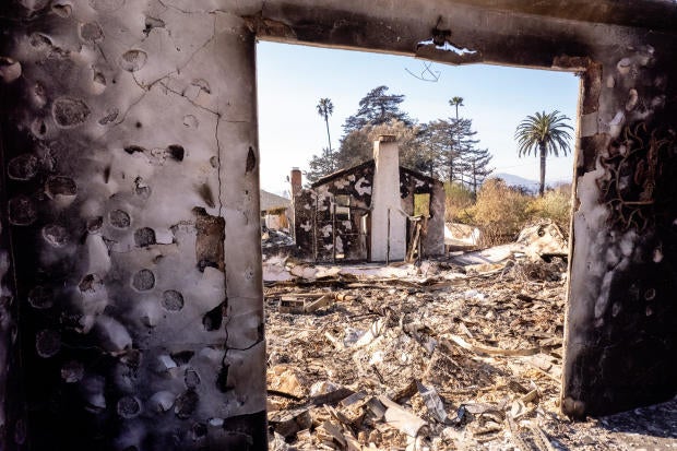 Homes destroyed by the Eaton Fire are seen in Altadena, California, Jan. 20, 2025. 