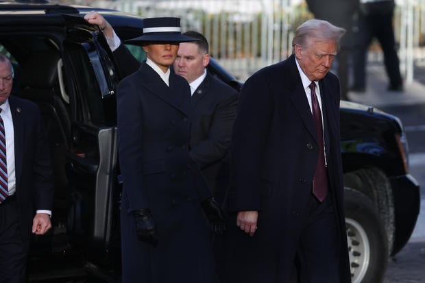 Melania Trump and President-elect Donald Trump arrive for services at St. John's Church as part of Inauguration ceremonies on Jan. 20, 2025, in Washington, D.C.