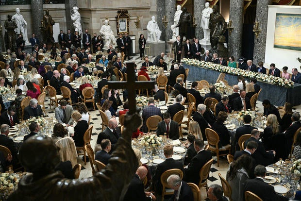 An overall view inside Statuary Hall as President Donald Trump and First Lady Melania Trump attend a luncheon following the inauguration ceremony on Jan. 20, 2025. 