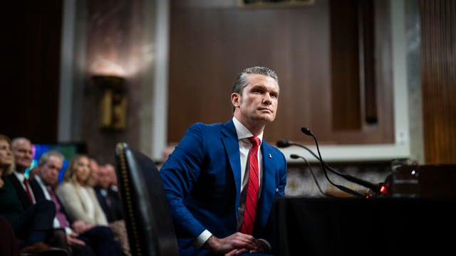 Pete Hegseth, President Trump's choice to be Defense secretary, appears during a Senate Armed Services Committee confirmation hearing on Capitol Hill on Tuesday, Jan 14, 2025 in Washington, DC. 