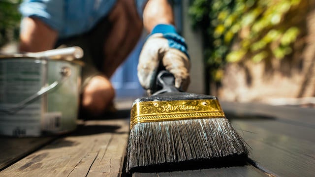 Brush and  organic oil for saving thewooden deck outdoor. 