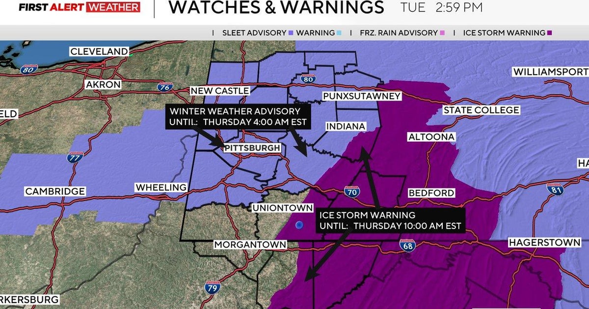Ice storm warning, winter weather advisory issued for parts of Pittsburgh area