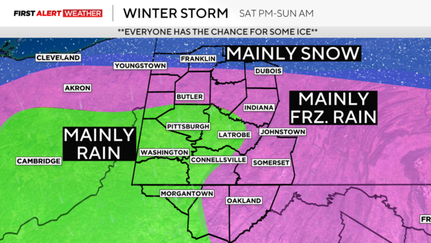 Freezing rain and wintry mix will reach some on Saturday afternoon