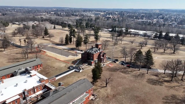 A drone shot of the campus of the Norristown State Hospital 