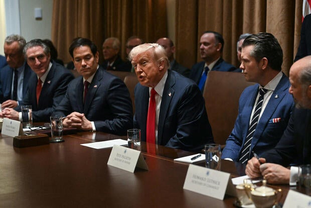 President Trump speaks during a Cabinet meeting at the White House in Washington, D.C., on Feb. 26, 2025. 