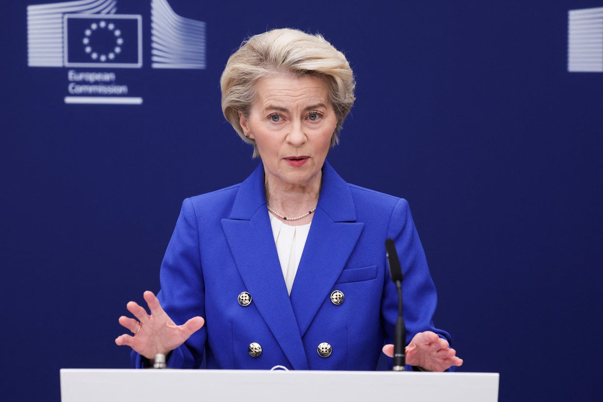 European Commission President Ursula von der Leyen delivers a statement, in Brussels 