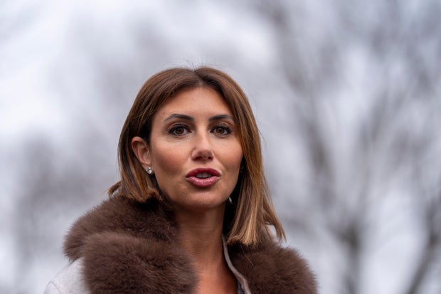 Alina Habba, counselor to President Trump, speaks with reporters the White House on Feb. 25, 2025.