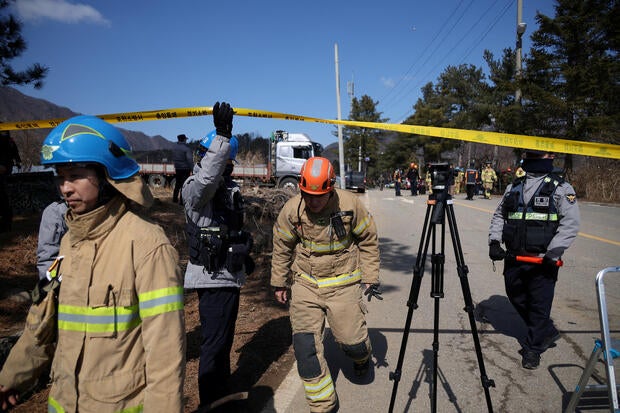 Aftermath of Mk82 bombs falling outside the shooting range during joint live-fire exercises, in Pocheon 