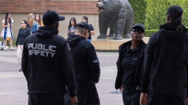 Police confronted pro-Palestinian protesters at UCLA on Monday, arresting some, after a protest that roved around campus and included a recitation of names of some of those who have died in Gaza. Demonstrators dyed the waters of the Shapiro Fountain red. 