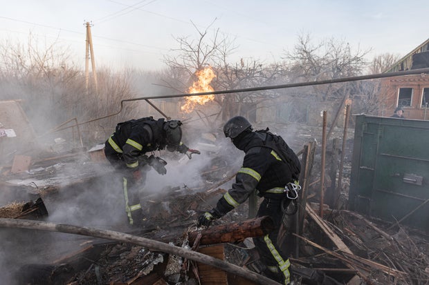 Firefighters respond to house fire after shelling in Kostiantynivka, Ukraine