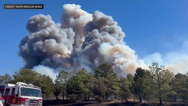 Smoke billows over woods 