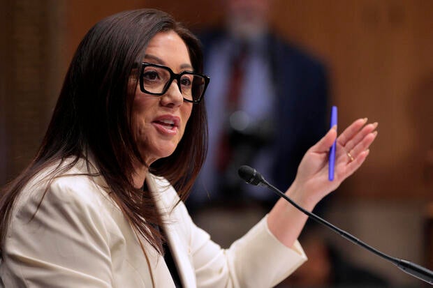 Lori Chavez-DeRemer, President Donald Trump's pick to lead the Labor Department, testifies during her confirmation hearing before the Senate Health, Education, Labor and Pensions Committee in the Dirksen Senate Office Building on Capitol Hill on February 