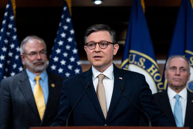 House Speaker Mike Johnson speaks during a news conference at the U.S. Capitol in Washington, D.C., on March 11, 2025. 