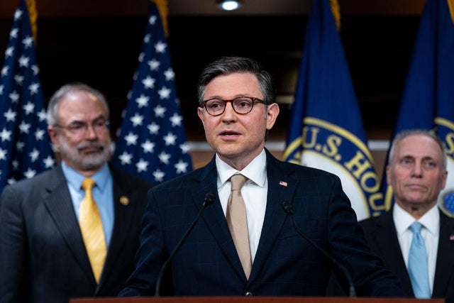 House Speaker Mike Johnson speaks during a news conference at the U.S. Capitol in Washington, D.C., on March 11, 2025.