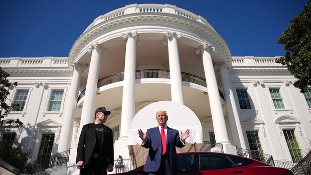 President Trump Speaks Alongside Tesla Vehicles At The White House 