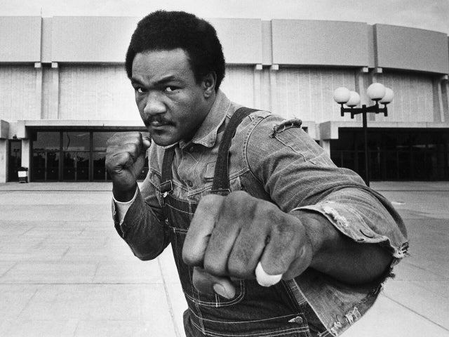 George Foreman in Fight Pose at Nassau Coliseum 