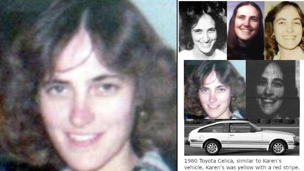 Images of Karen Schepers and a car similar to hers. Schepers has been missing since 1983. 