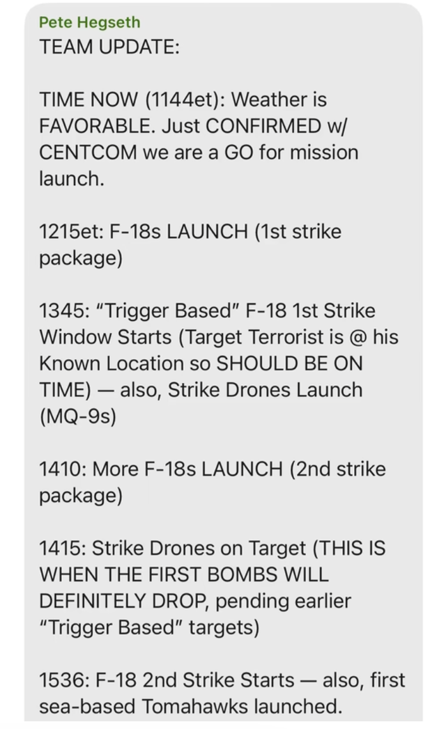 Text messages from Defense Secretary Pete Hegseth about plans for an attack on Houthi rebels in Yemen, according to The Atlantic. 
