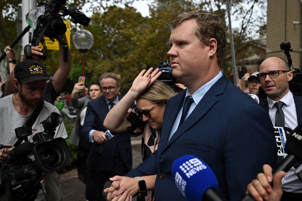 Kristian White, a former Australian police officer who was sentenced for killing a nursing home resident with a Taser, leaves Sydney court