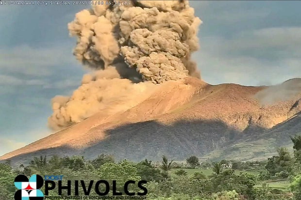 In this photo taken from video provided by the Philippine Institute of Volcanology and Seismology, an explosive eruption occurs at the summit vent of Mount Kanlaon on Negros island in central Philippines on April 8, 2025. 