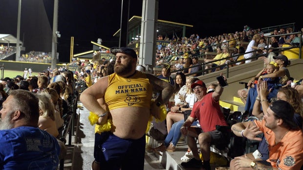 A member of the A Man-Nanas during a Savannah Bananas game 