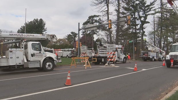 Road closure in Bucks County because of downed power lines and trees 