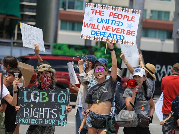 Protesters Gather In Cities Nationwide To Denounce The Trump Administration 