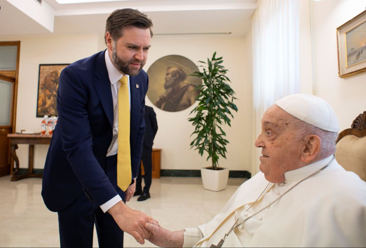 Vice President JD Vance shaking his hand with Pope Francis
