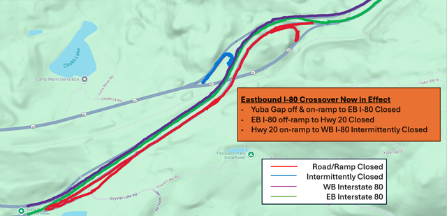 Caltrans alerts drivers of I-80 lane shift in Nevada County for