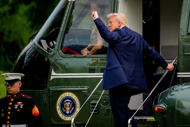 U.S. President Donald Trump boards Marine One on the South Lawn on May 1, 2025 in Washington, D.C.