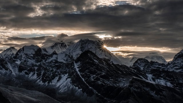 Summits of Mt. Everest, Mt. Nuptse and Mt. Makalu, seen from 