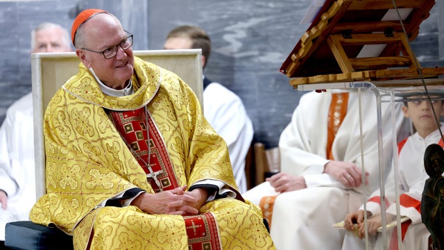 Archbishop of New York cardinal Timothy Dolan presides over a Mass in his own titular Church 'Nostra Signora di Guadalupe a Monte Mario' at the northern outskirts of Rome on May 04, 2025 in Rome, Italy. 