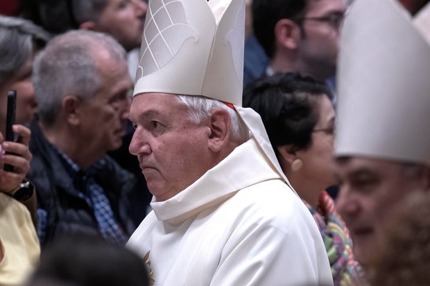 Cardinal Jean-Marc Aveline arrives for a mass on the ninth 