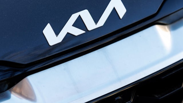 Kia logo on a car of the brand 